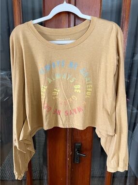 American Eagle Always Be Grateful Crewneck T-Shirt Oversized & Cropped